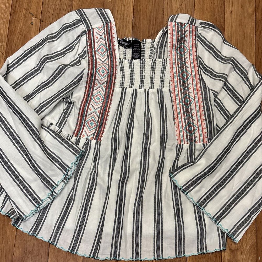 Wrangler Striped Blouse with Embroidered Accents